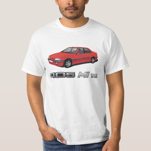 Peugeot 405 mit metallischem Abzeichen MI 16, Rot, T-Shirt (Vorderseite)
