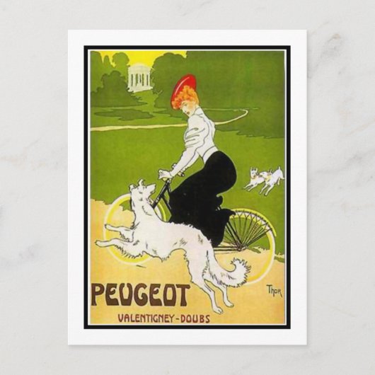 Peugeot Frau mit Hund Postkarte (Vorderseite)