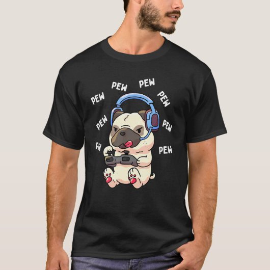 Pew Gamer Mops Pew Pew Gaming Lover T-Shirt (Vorderseite)