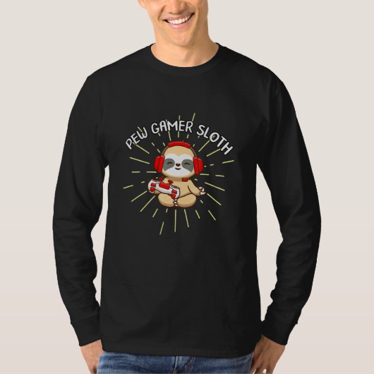 Pew Gamer Sloth Video Games Gaming Headset Player T-Shirt (Vorderseite)