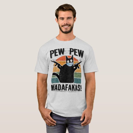 Pew Madafakas Funny Black Cat T-Shirt (Vorne ganz)