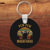 Pew Madafakas Pew Guns Funny Black Cat Retro Vinta Schlüsselanhänger (Vorderseite)