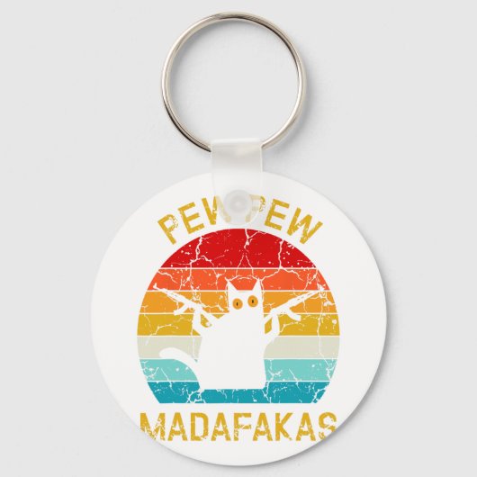 Pew Madafakas Pew Guns Funny Black Cat Retro Vinta Schlüsselanhänger (Vorderseite)