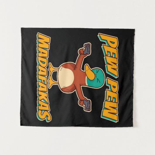 Pew Pew Duck | Duck Pattern Throw Blanket Wandteppich (Vorderseite (Horizontal))