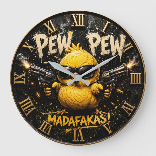 Pew Pew Funny Badass Chick Humor Große Wanduhr (Vorderseite)