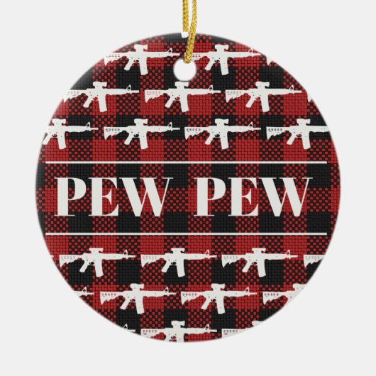 Pew Pew Gun Eigentümer Rechte AR-15 Weihnachtsfeie Keramik Ornament (Vorne)