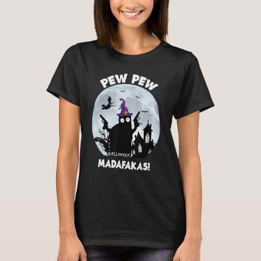 Pew Pew Madafakas Black Cat Halloween 2021 T-Shirt (Vorderseite)