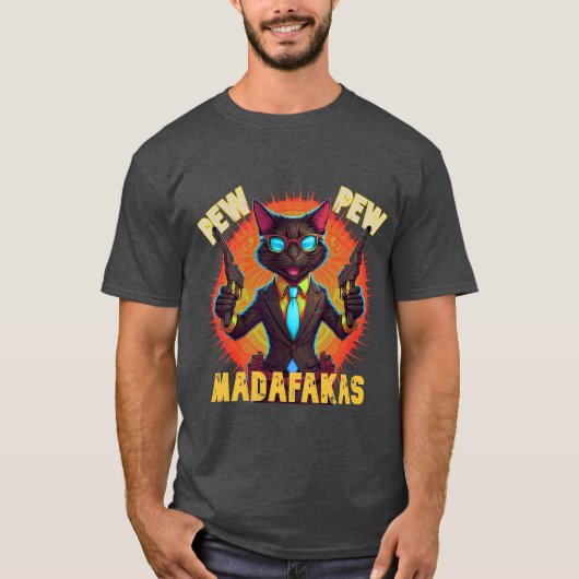 Pew Pew Madafakas Black Cat T-Shirt (Vorderseite)