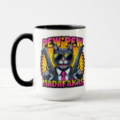 Pew Pew Madafakas Coole Katze mit Stil und Pistole Tasse (Links)