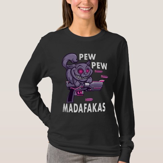 Pew Pew Madafakas Crazy Cat T-Shirt (Vorderseite)