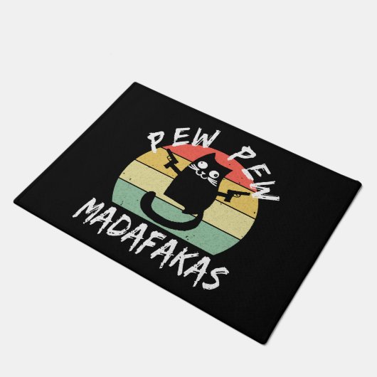 Pew Pew Madafakas Funny Cat Crazy Cat Fußmatte (Schrägansicht)