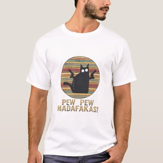 Pew Pew Madafakas Funny Cat Retro T-Shirt (Vorderseite)