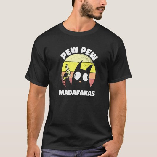 Pew Pew Madafakas Vintage Katze T-Shirt (Vorderseite)