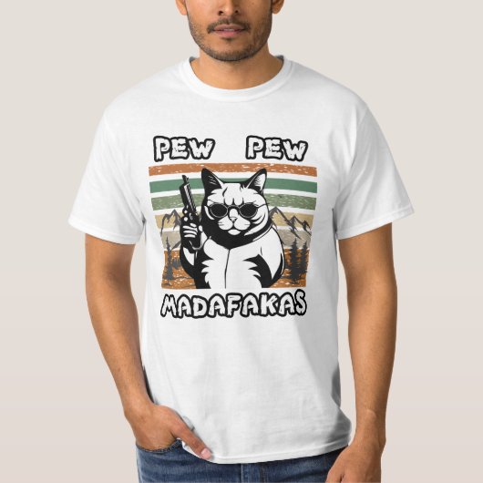 Pew Pew Madafakas Vintage Lustiges Katze T-Shirt (Vorderseite)