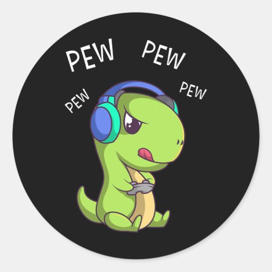 Pew Pew Niedlich T-rex Dinosaur Video Gamer Gaming Runder Aufkleber (Vorderseite)