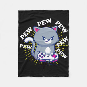 Pew Pew Pew Süße Katze Gamer Kopfhörer Katzen Katz Fleecedecke