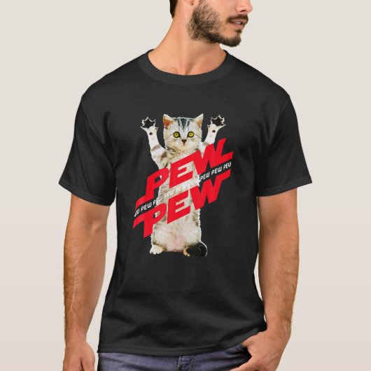 Pew Pew Sci Fi Cat Gamer Noise für Männer Frauen J T-Shirt (Vorderseite)