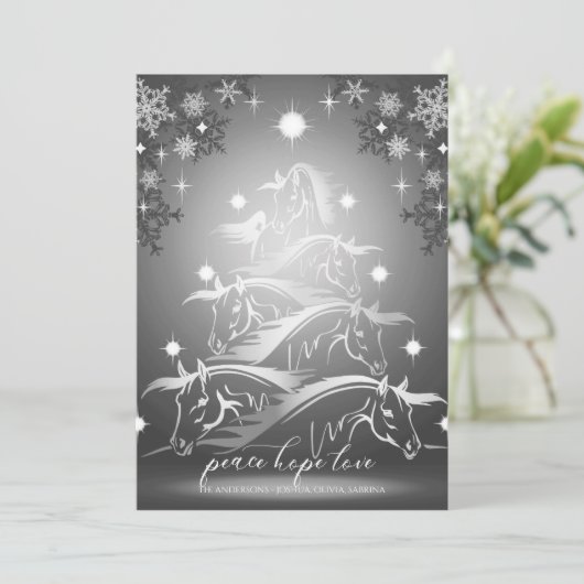 Pewter Abstrakte Weihnachtspferde Feiertagskarte (Stehend Vorderseite)