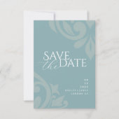 Pewter Blue Classic Damask Elegantes Foto Hochzeit Save The Date (Vorderseite)
