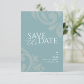 Pewter Blue Classic Damask Elegantes Foto Hochzeit Save The Date (Stehend Vorderseite)