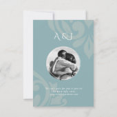 Pewter Blue Classic Damask Elegantes Foto Hochzeit Save The Date (Rückseite)