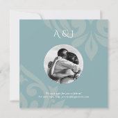 Pewter Blue Damask Elegantes klassisches Foto Hoch Save The Date (Rückseite)