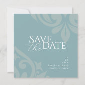 Pewter Blue Damask Elegantes klassisches Foto Hoch Save The Date (Vorderseite)
