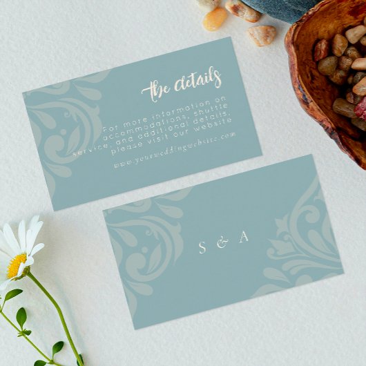 Pewter Blue Elegant Classic Damask Wedding Begleitkarte