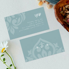 Pewter Blue Elegant Minimal Damask Hochzeit UAWG Begleitkarte