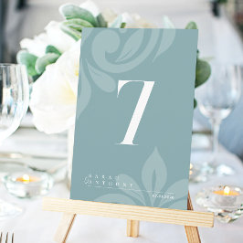 Pewter Blue Elegante Damask Tischnummer Card