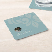 Pewter Blue Retro Classic Damask Foto Hochzeit Rechteckiger Pappuntersetzer (angewinkelt)