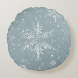 Pewter Blue Snowflake Runde Winterkissen Rundes Kissen
