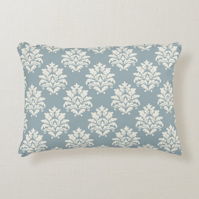 Pewter Blue und Alabaster Damask Akzent Pillow Dekokissen (Vorderseite)