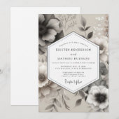 Pewter Elegant Bloom Wedding Einladung (Vorne/Hinten)