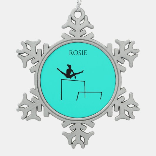 PEWTER GYMNASTICS SNOWFLAKE ORNAMENT. SCHNEEFLOCKEN Zinn-Ornament (Vorderseite)