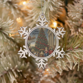 Pewter Snowflake Nativity Santa Ornament