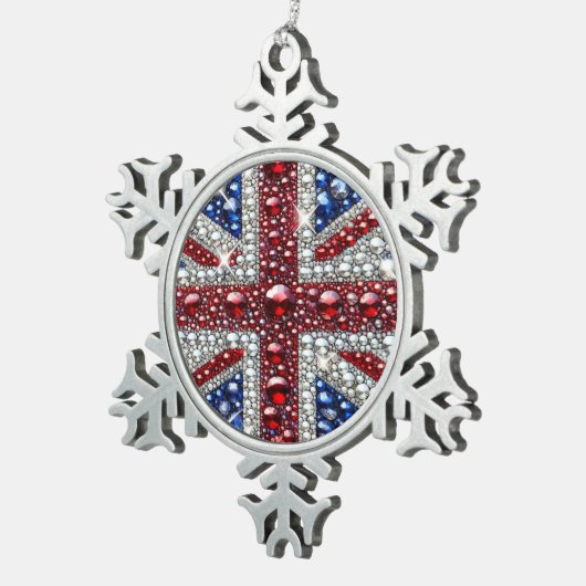 Pewter Snowflake Ornament mit Britischen Farben (Rechts)