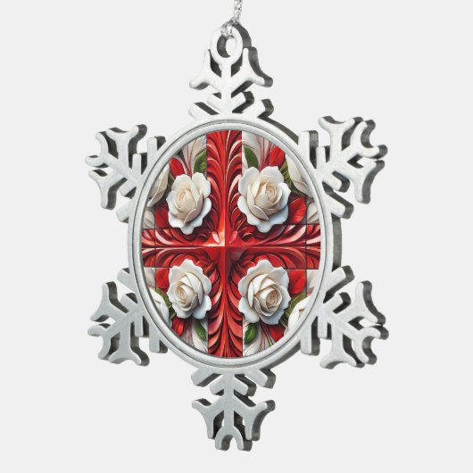 Pewter Snowflake Ornament mit englischen Rose (Rechts)