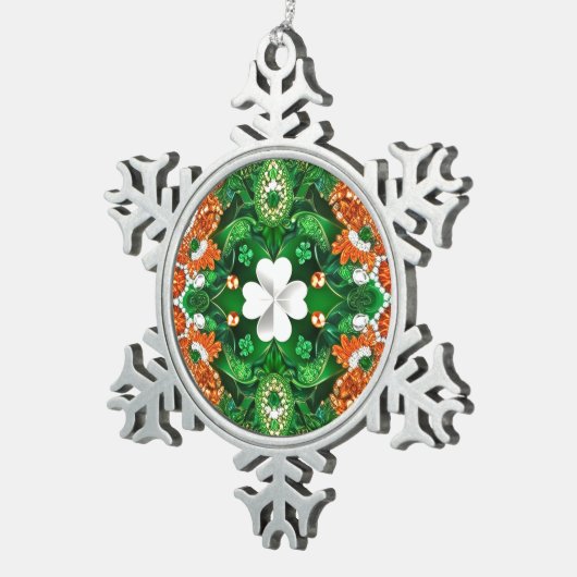 Pewter Snowflake Ornament mit irischen Farben (Rechts)