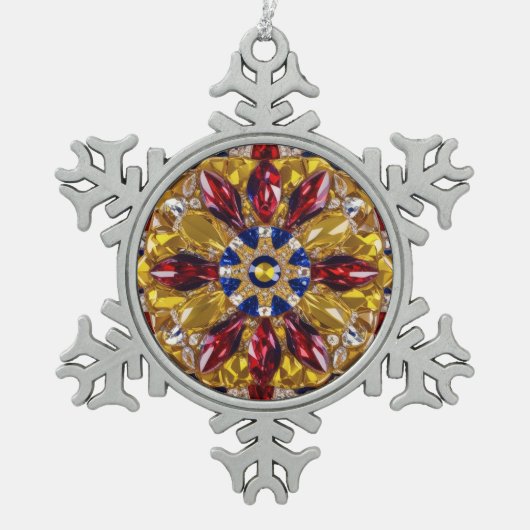 Pewter Snowflake Ornament mit Kolumbien Farben (Vorderseite)