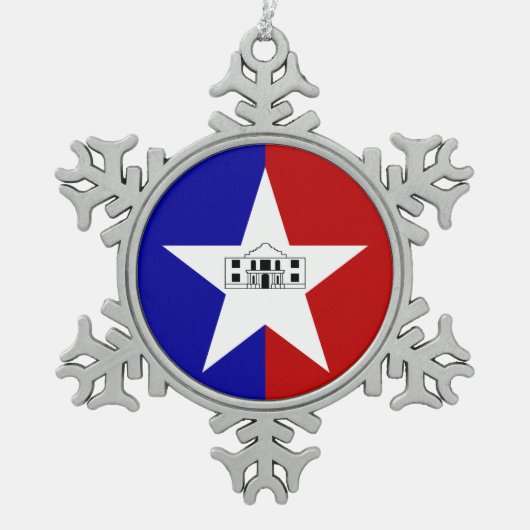 Pewter Snowflake Ornament mit San Antonio Flag (Vorderseite)