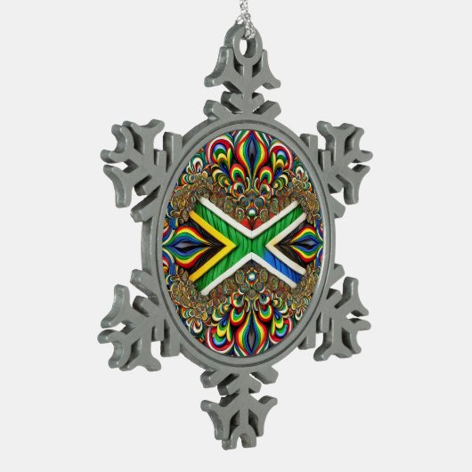 Pewter Snowflake Ornament mit Südafrika Farben (Links)
