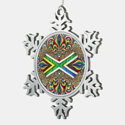 Pewter Snowflake Ornament mit Südafrika Farben (Rechts)