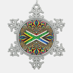 Pewter Snowflake Ornament mit Südafrika Farben