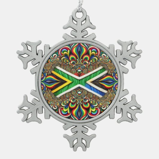 Pewter Snowflake Ornament mit Südafrika Farben (Vorderseite)