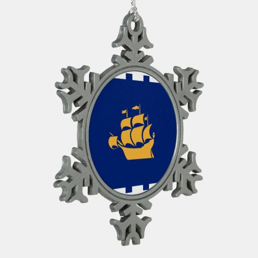 Pewter Snowflake Ornament with Quebec City Flag (Links)