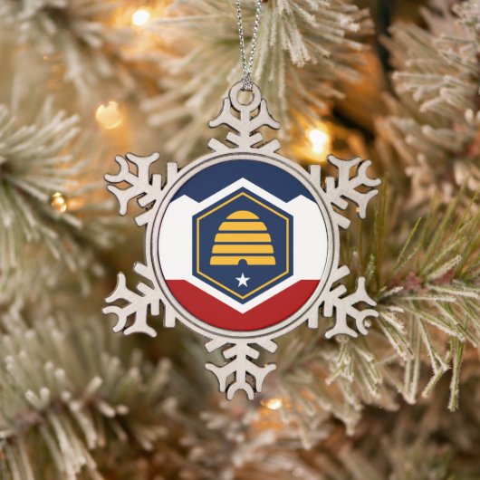 Pewter Snowflake Ornament with Utah Flag (Baum)