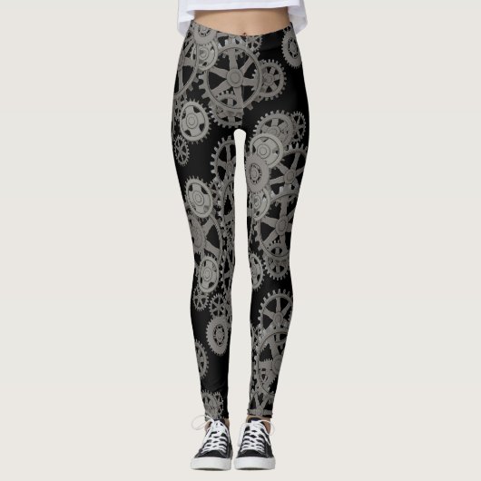 Pewter und Black Steampunk Gears Leggings (Vorderseite)