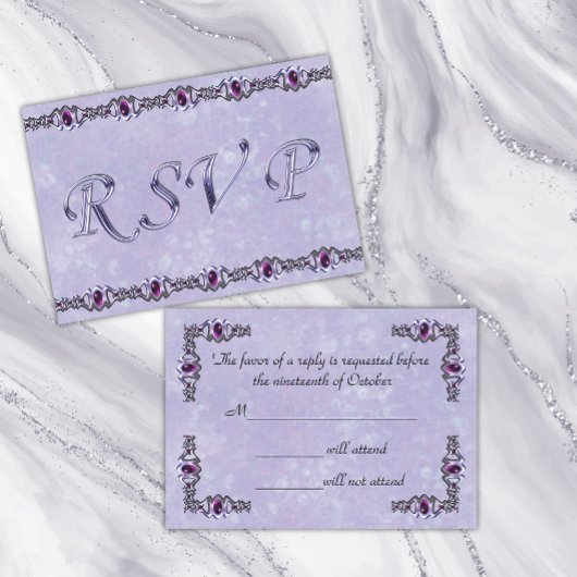 Pewter und Lila Jewel Wedding RSVP Karte
