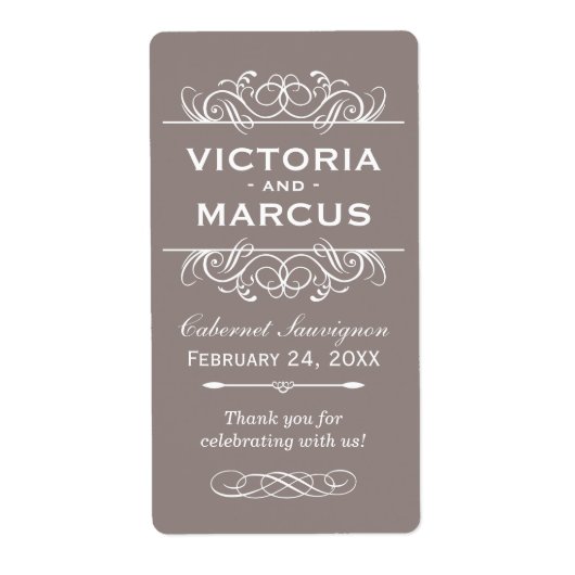 Pewter Wedding Wine Bottle Monogram Fevor Labels (Vorne)